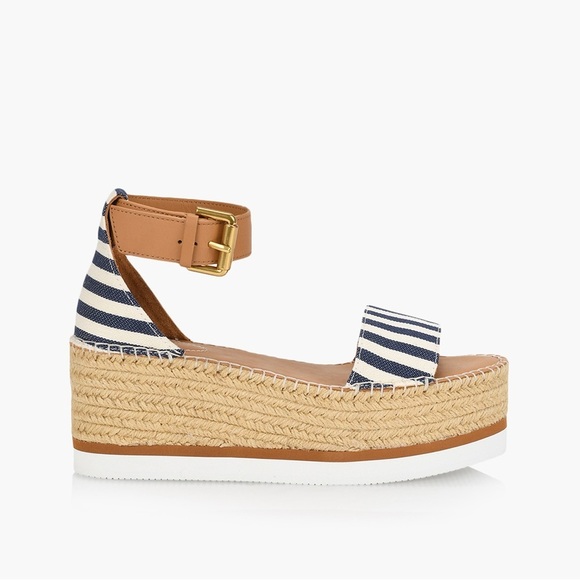 See by Chloe stripe Glyn wedge espadrille sandals - EU 38 (US 7 - 8) NWOT - Picture 1 of 6